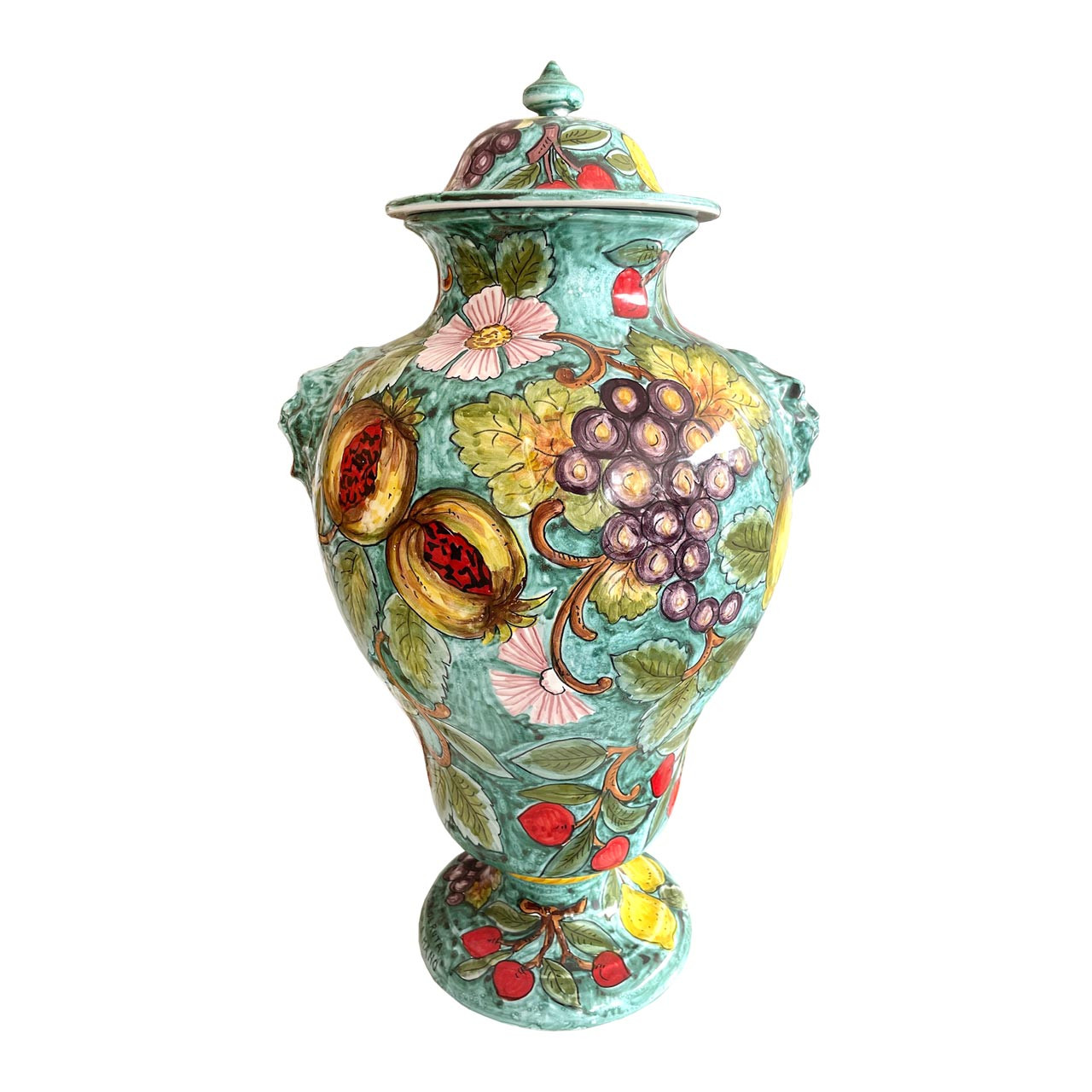 Green Pottery Vase | Mod Deruta Italy | Handpainted