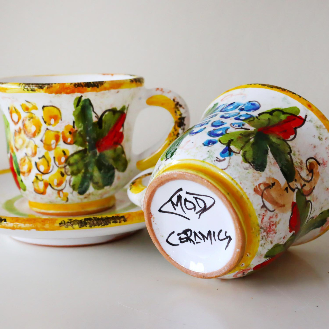 Caly Espresso Mugs, Tea Cups, Set of 2, Hand Painted Crystal, Made in