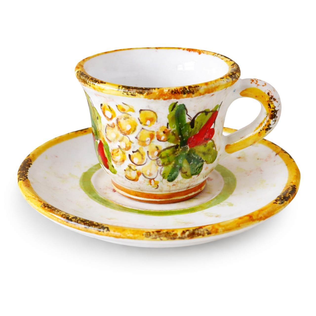 Italian Ceramic Espresso Cup  Grape Motif | Hand Painted Deruta
