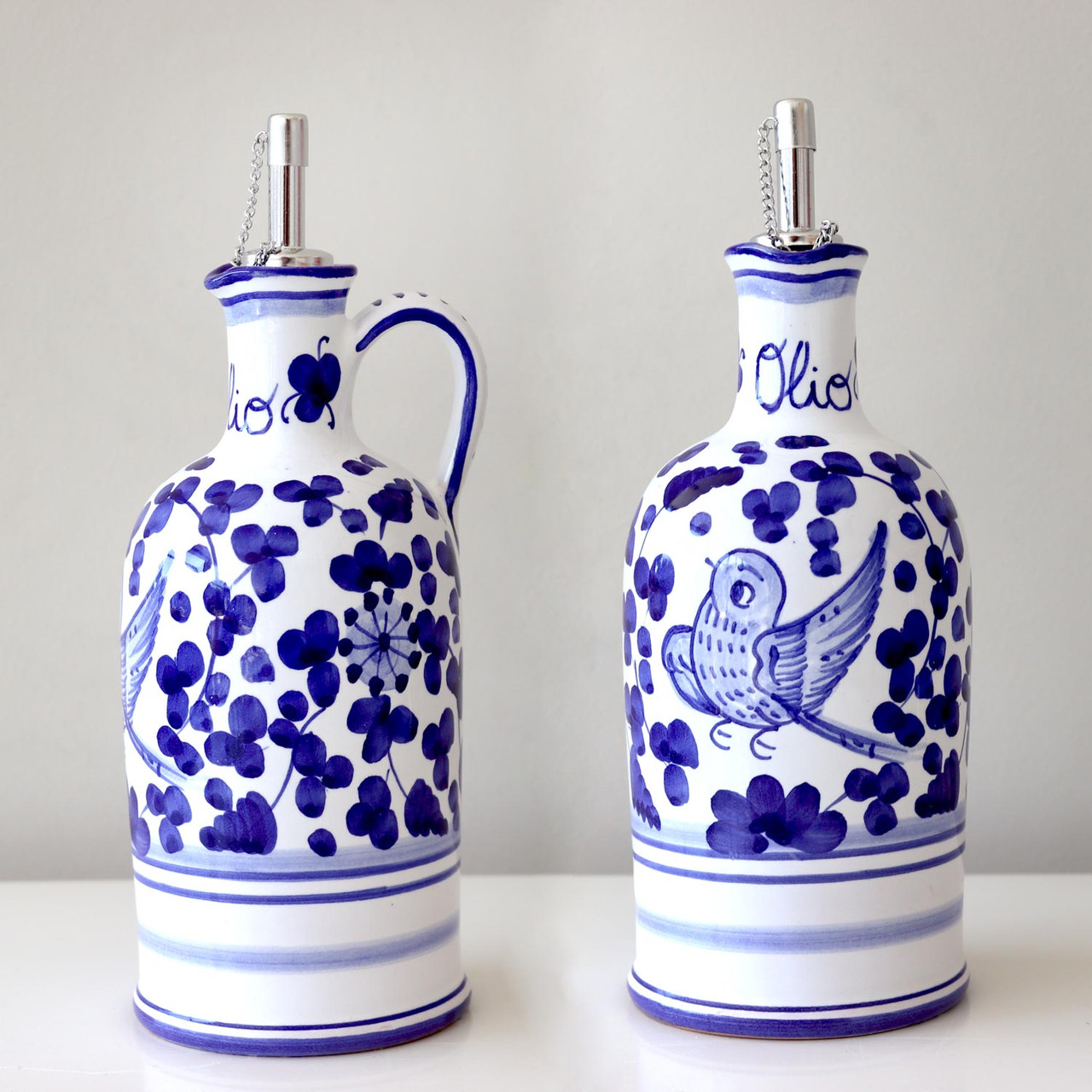 Italian Ceramic Oil Bottle, Arabesco Blu