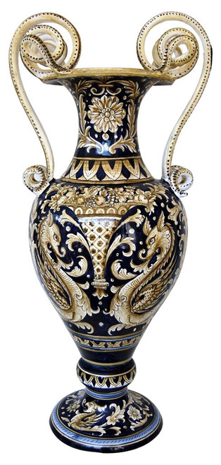 Deruta Ceramics Raffaellesco black background  vase