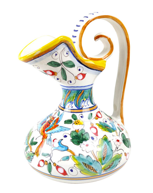 Hand-painted Love Birds Italian ceramic amphora pitcher_MOD Deruta pottery