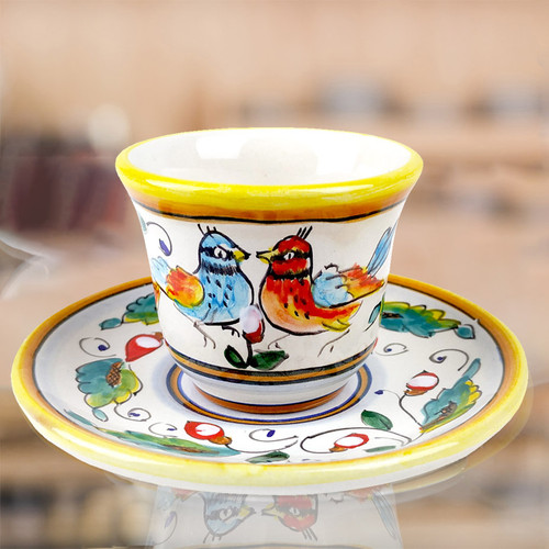 Hand-painted Love Birds Italian ceramic espresso cup-MOD Deruta