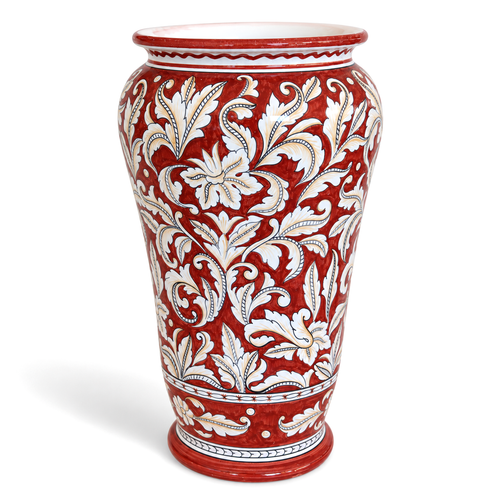 Italian Ceramic Red Umbrella Stand_Mod Deruta