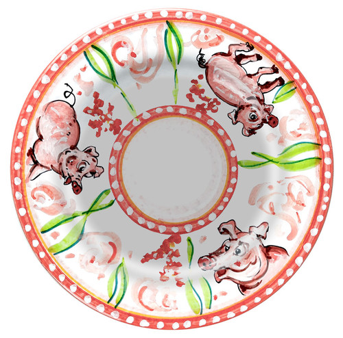 Deruta ceramics pasta soup plate with pig design