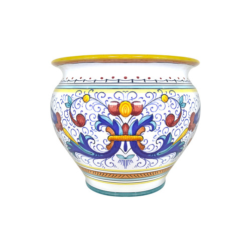 DERUTA ORNATO: Tall flared vase decorated in a colorful Ricco Deruta s 