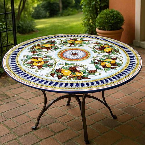 Grazia Lava Stone Table | Hand-Painted Ceramic Table Deruta Italy