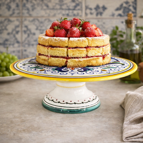 Ricco Deruta Hand-Painted Cake Stand – Italian Ceramic Pedestal Stand