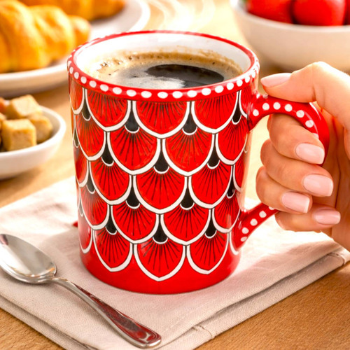 Deruta Pottery Mug Peacock Red