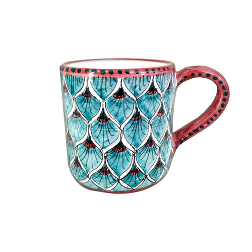 Clay's mug with peacock light blue decoration made in Italy