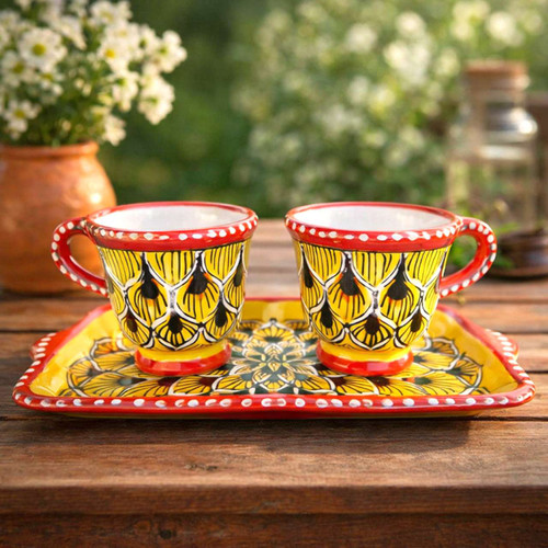 Service for two coffee cups Peacock Yellow