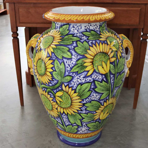 Italian Ceramic Vase 花瓶 磁器 イタリア製 約50cm Ceramic Large Vase Sunflowers | Italian Pottery