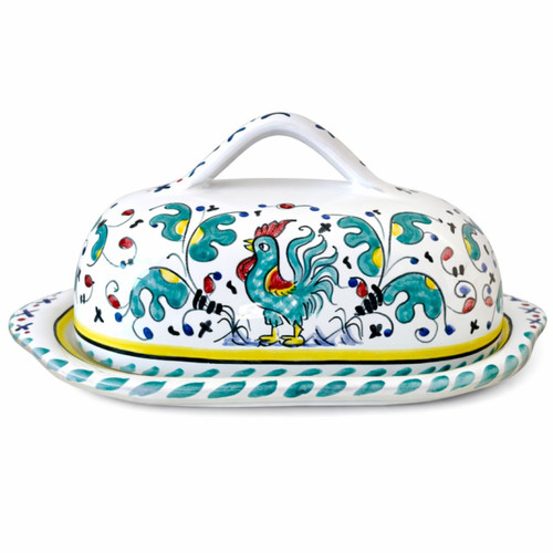 Italian Ceramic Butter Dish Orvietano Green
