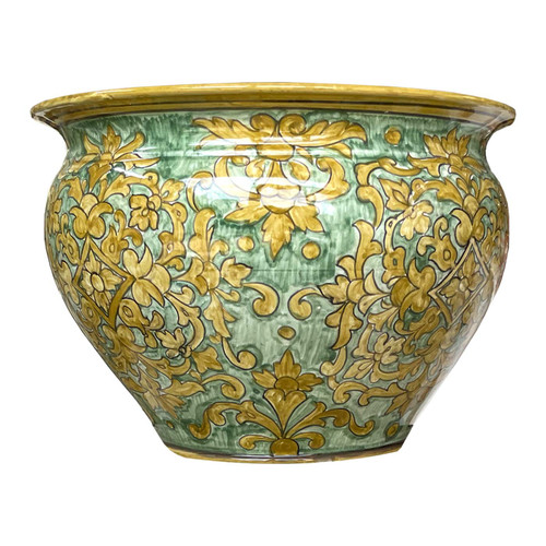 Handmade Deruta Italian Ceramic Vase - Green Foliage Design | Mod