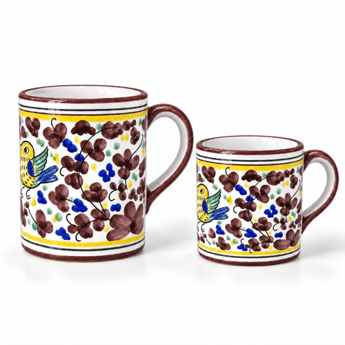 Arabesco Brown Traditional mug, brown arabesque decoration – hand-painted Italian majolica coffee mug, Deruta pottery made in Italy