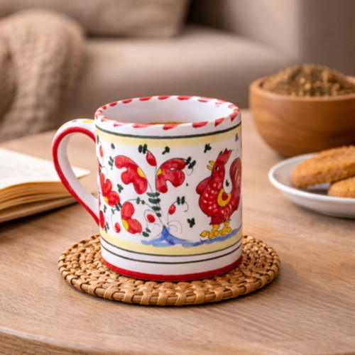 Coffe Mug Red Rooster decoration mod deruta