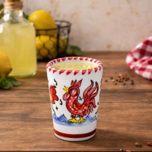 Galletto Red limoncello cup served with traditional Italian liqueur.