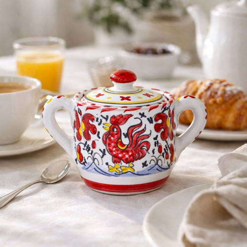 Italian ceramic Sugar Bowl Galletto Red