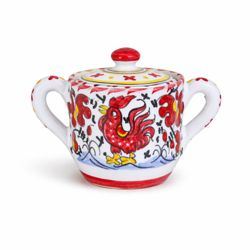 Italian Deruta Pottery Sugar Bowl Galletto Red