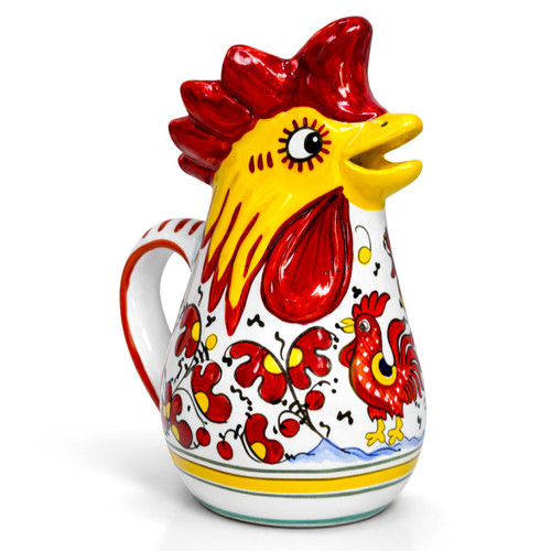 Italian Ceramic Rooster Pitcher Galletto Red