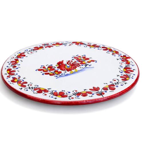 Large Italian ceramic pizza plate in Galletto Red design.