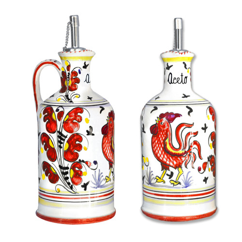 Italian-Pottery-Vinegar-Bottle-Galletto-Red-Mod-Deruta