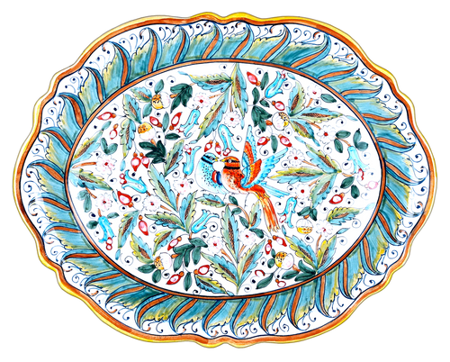 Hand-painted Love Birds Italian ceramic oval plate at MOD Deruta pottery