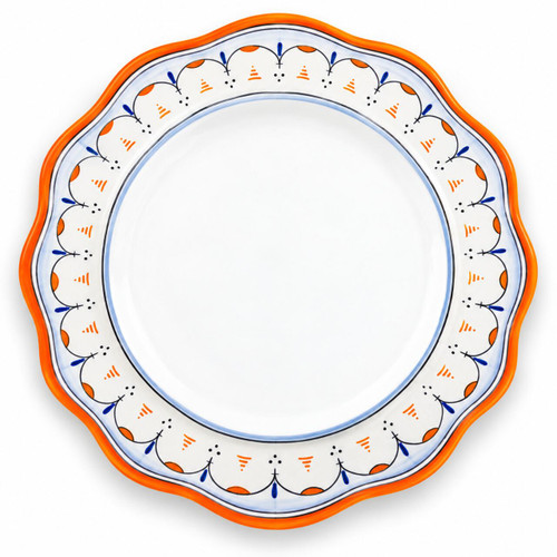 Archetti salad plate, small orange and blue arches on a light blue band with an orange rim – hand-painted Italian majolica, Deruta pottery made in Italy