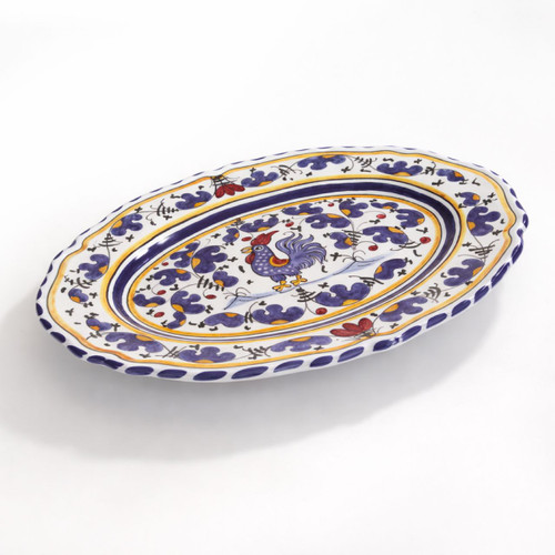 Oval serving tray rooster blu psttern