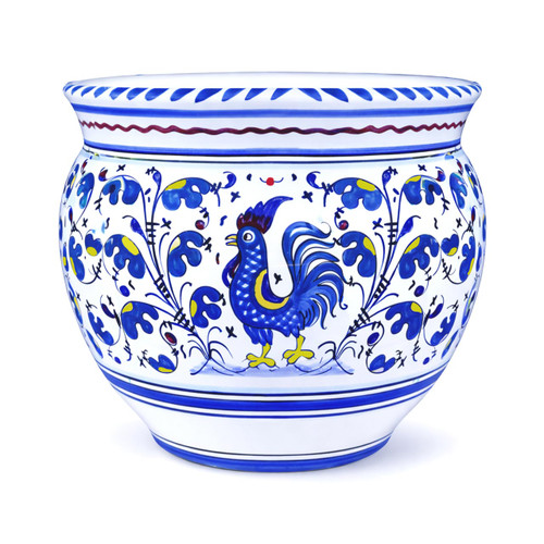 Italian-Pottery-Planters-Rooster-Blu-Pattern