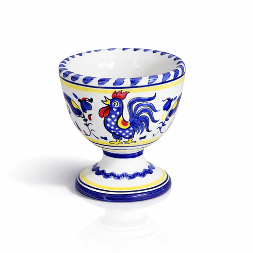 Italian ceramic egg bowl handmade in Deruta with Galletto Blue rooster design