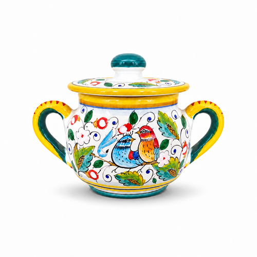 Sugar Bowl Love Birds - Hand Painted Italian Pottery from Deruta