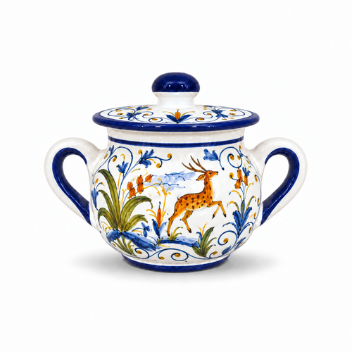 Sugar Bowl Classic Deer - Hand Painted Italian Pottery from Deruta