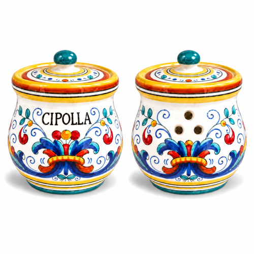Ricco Deruta hand-painted ceramic onion holder, traditional Italian majolica from Deruta, Italy