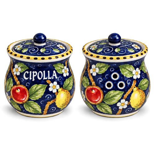 Capri lemon hand-painted Italian ceramic onion holder, made in Deruta, Italy