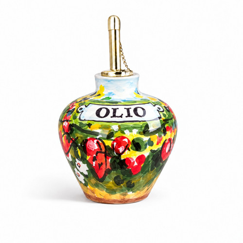 Umbria Bubble olive oil bottle – hand-painted Italian majolica oil cruet with spout, Deruta pottery made in Italy