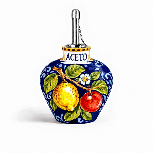Capri Bubble vinegar bottle, decorated with lemons – hand-painted Italian majolica vinegar cruet with spout, Deruta pottery made in Italy