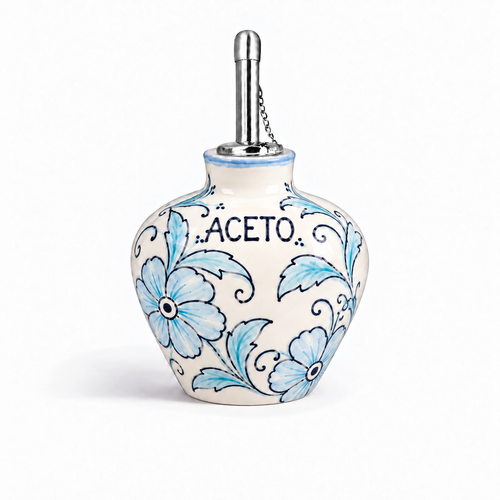 Dew Bubble vinegar bottle, blue and white decoration – hand-painted Italian majolica vinegar cruet with spout, Deruta pottery made in Italy