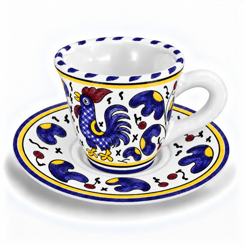 Galletto Rosso Espresso Cup and Saucer | Red Deruta Rooster Pottery