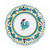Galletto Green salad plate, teal green Deruta rooster with a red comb in the center, green leaves and red flowers on a white scalloped rim with a dotted green edge – hand-painted Italian majolica, Deruta pottery made in Italy