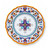 Ricco Deruta dinner plate, ornate blue scrolls and orange flowers around a turquoise ring and a colorful central medallion – hand-painted Italian majolica, Deruta pottery made in Italy