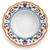 Ricco Deruta pasta bowl, ornate blue scrolls and orange flowers around a turquoise ring and a colorful central medallion – hand-painted Italian majolica, Deruta pottery made in Italy
