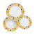 Arabesco Yellow 3-piece place setting: dinner plate, pasta bowl and salad plate, small yellow flowers and berries with a little bird – hand-painted Italian majolica, Deruta pottery made in Italy
