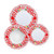Arabesco Red 3-piece place setting: dinner plate, pasta bowl and salad plate, small red flowers, dots and green leaves with a little bird – hand-painted Italian majolica, Deruta pottery made in Italy