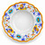 Raffaellesco pasta bowl, yellow winged dragons, blue ribbons and turquoise flowers on a white rim with a central rosette – hand-painted Italian majolica, Deruta pottery made in Italy