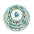 Galletto Green place setting stacked, Italian dinnerware set with a green Deruta rooster among green leaves and yellow rings – hand-painted Italian majolica, Deruta pottery made in Italy