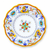 Raffaellesco salad plate, yellow winged dragons, blue ribbons and turquoise flowers on a white rim with a central rosette – hand-painted Italian majolica, Deruta pottery made in Italy