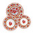 Galletto Red 3-piece place setting: dinner plate, pasta bowl and salad plate, a red Deruta rooster among red leaves and yellow rings – hand-painted Italian majolica, Deruta pottery made in Italy