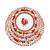 Galletto Red place setting stacked, Italian dinnerware set with a red Deruta rooster among red leaves and yellow rings – hand-painted Italian majolica, Deruta pottery made in Italy