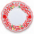 Arabesco Red salad plate, red flowers and dots with green leaves and a small bird on a white rim – hand-painted Italian majolica, Deruta pottery made in Italy